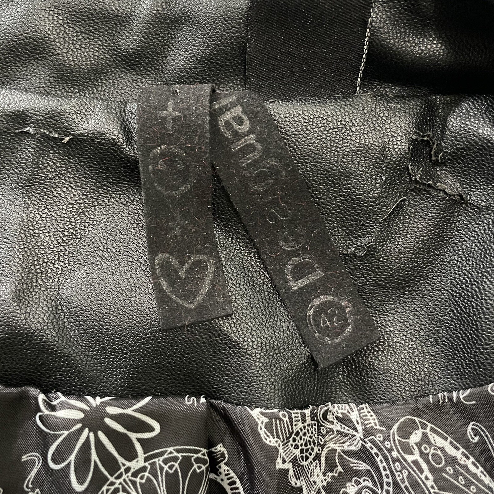 Desigual Wool Blend and Vegan Leather Black and Red Moto Jacket 42
