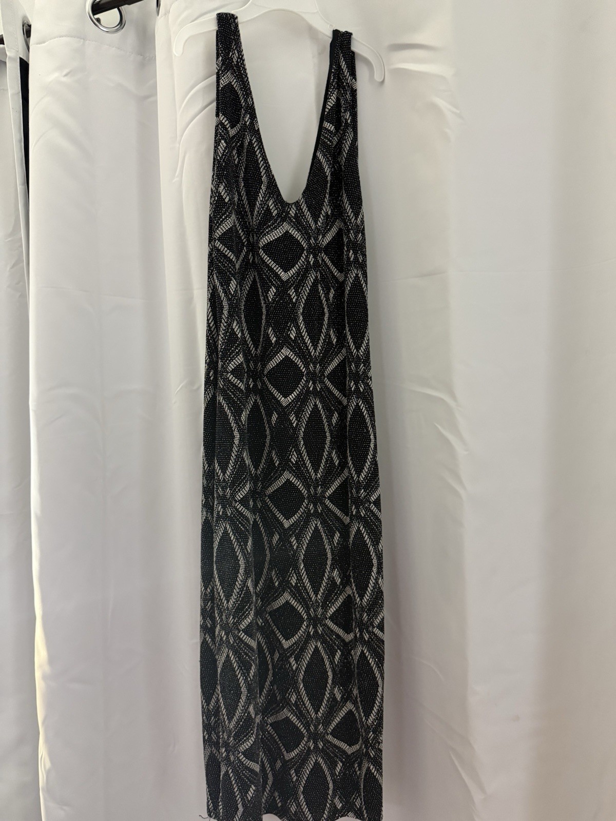 Women’s XL Regular Black/White Geometric One Shoulder Sleeveless Maxi Dress
