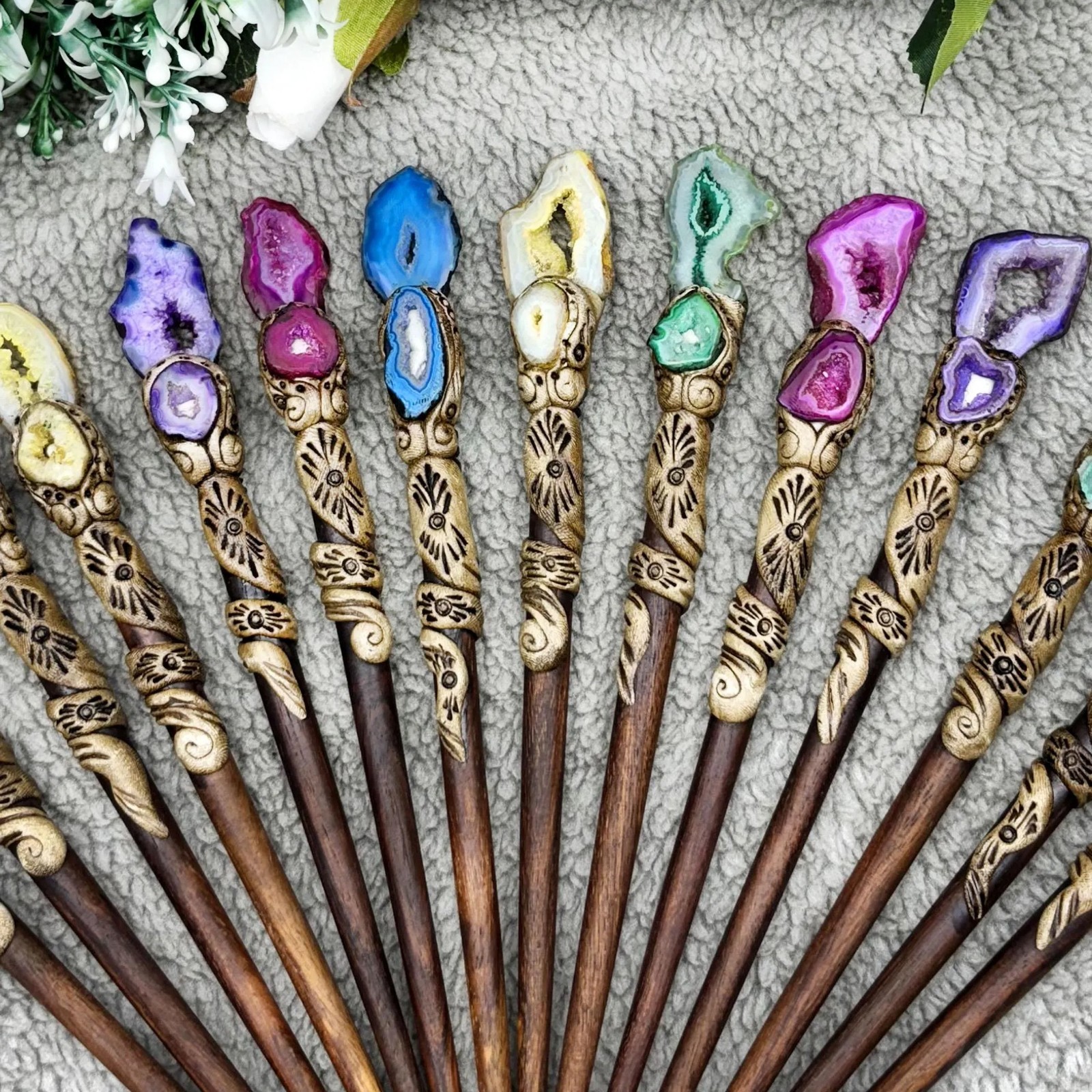 Window Druzy Hair Stick, Agate Slices Stick, Polymer Clay Sticks wholesale lot