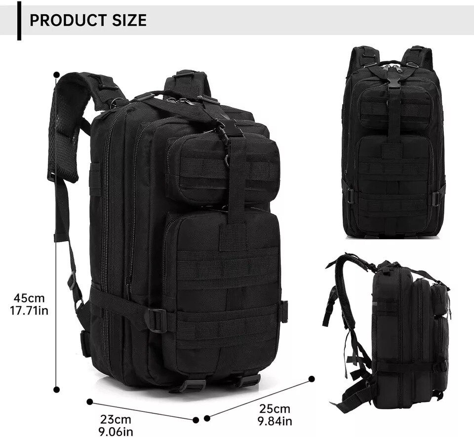 30L Outdoor Military Black Tactical Rucksack Backpack Camping Hiking Travel Bag
