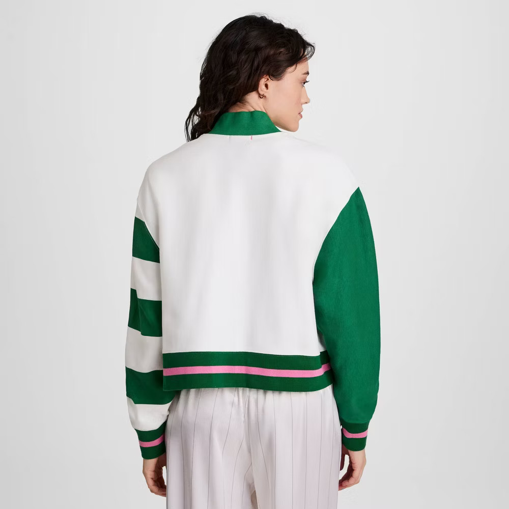 Champion Women Collegiate Cardigan – White/Green Striped XS