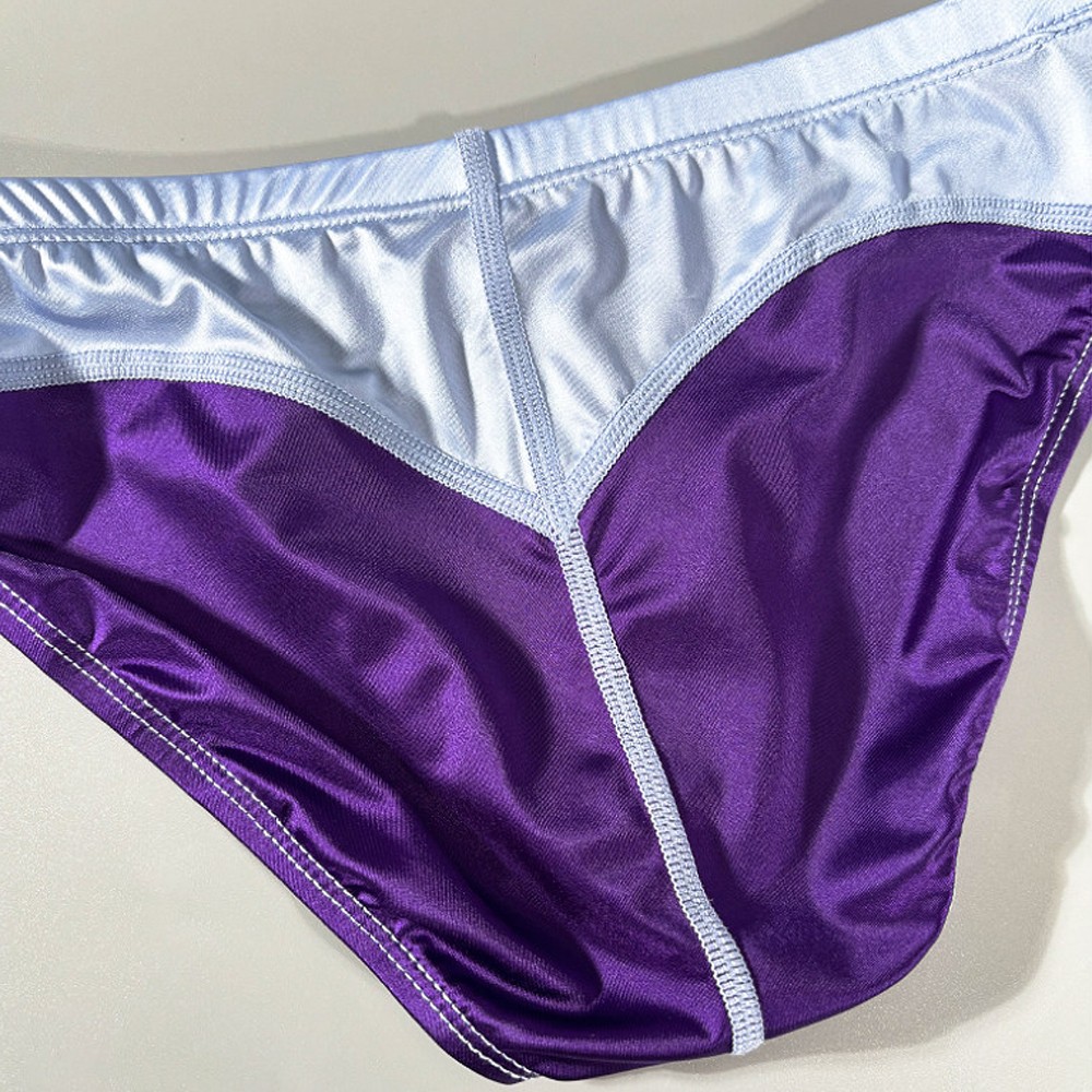 Men Sexy Satin Smooth Underwear Breathable Low-Waist Underpants Patchwork Briefs