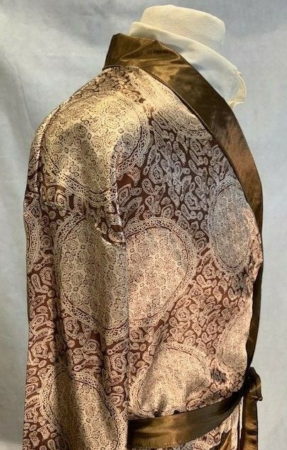 Mens Silk Satin Robe – Coffee Paisley Auspicious – 5 Day Delivery -USA Seller