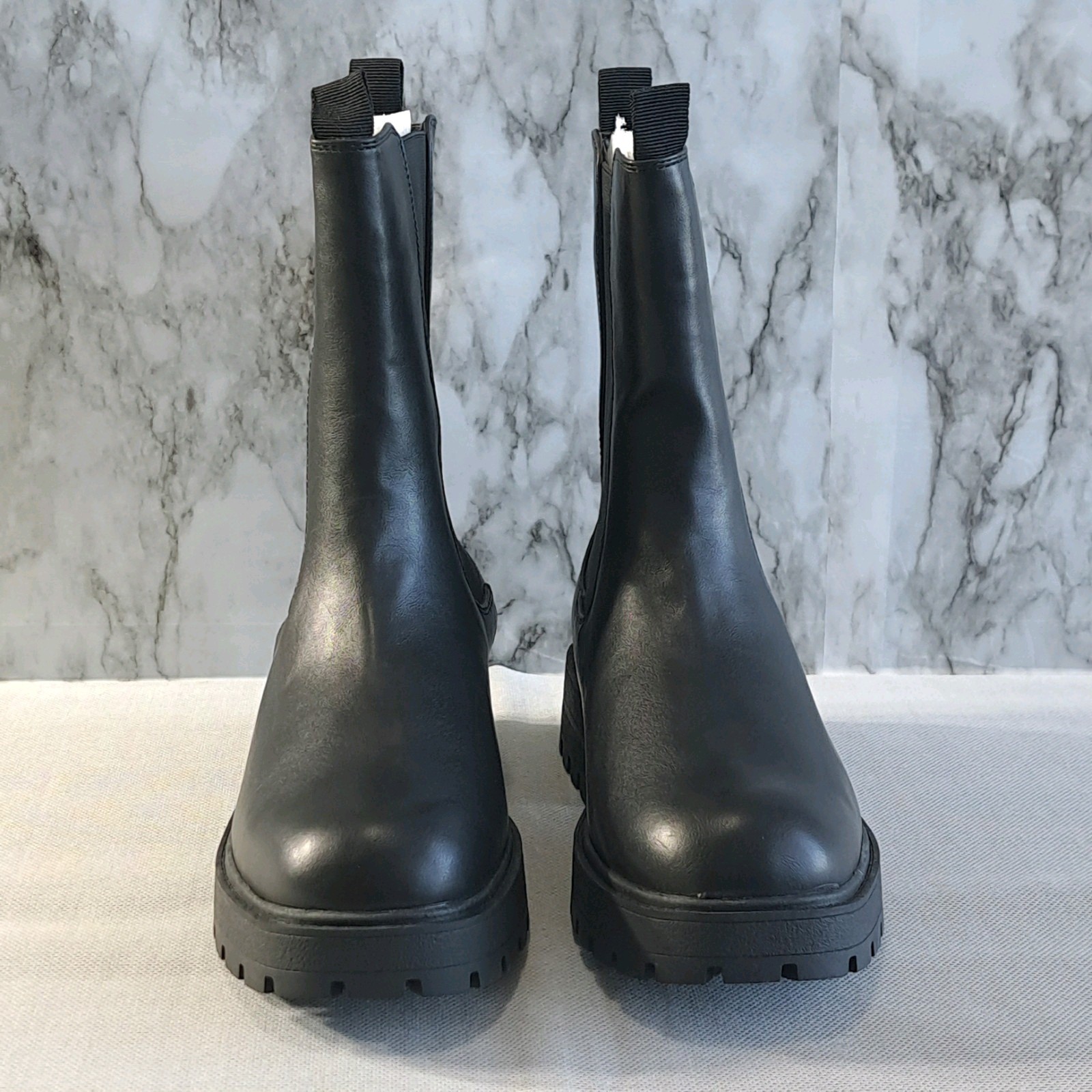 Women’s Chelsea Combat Boots Mid-Calf Platform Chunky Heel Lug Sole Black 8 1/2