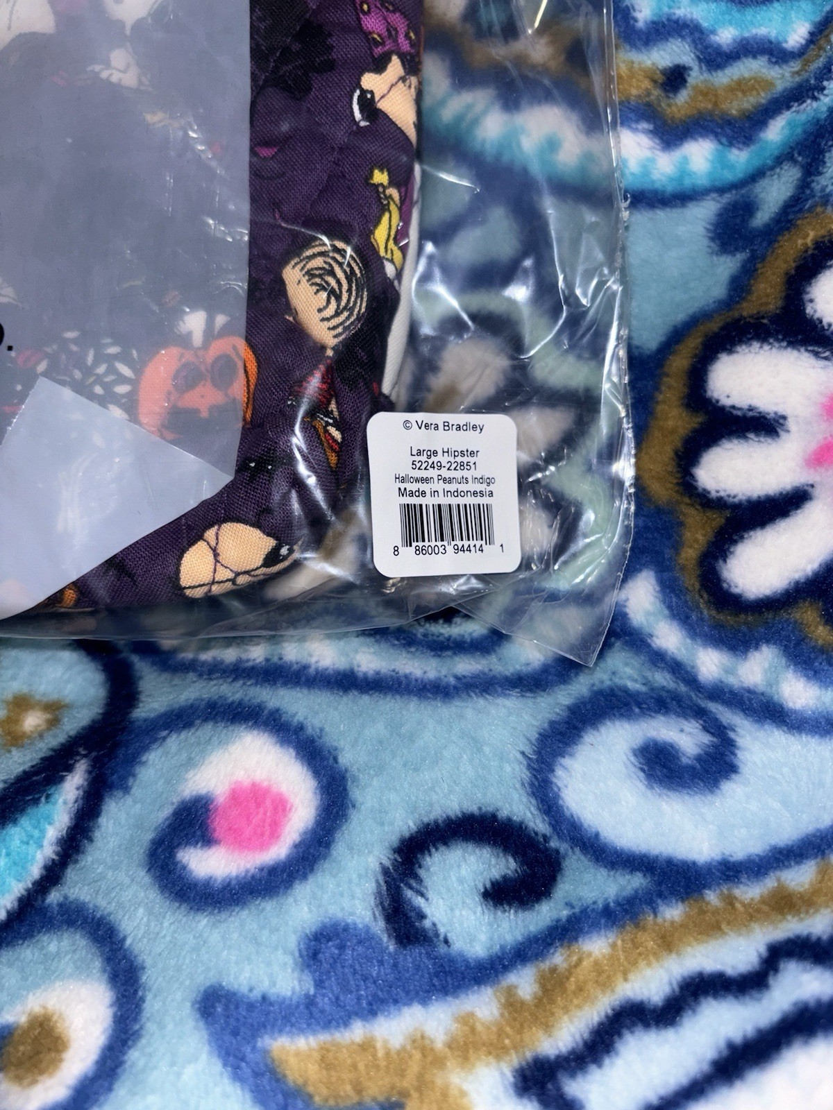 Vera Bradley Peanuts Large Hipster Crossbody HALLOWEEN INDIGO Snoopy & Gang –