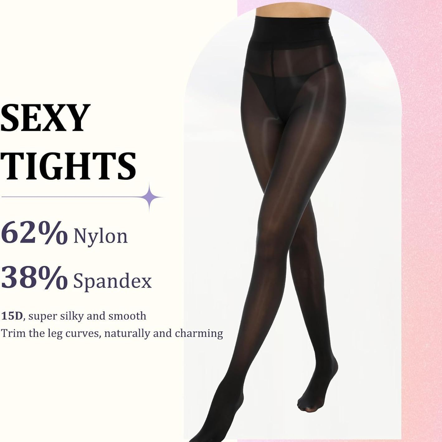 Ladies’ Shiny Pantyhose 15D High Waisted Transparent Pantyhose 7 Colors S-XL