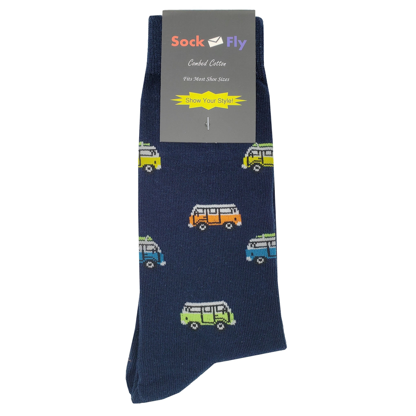 NWT Car Bus Dress Socks Novelty Men 8-12 Multicolor Crazy Fun Sockfly