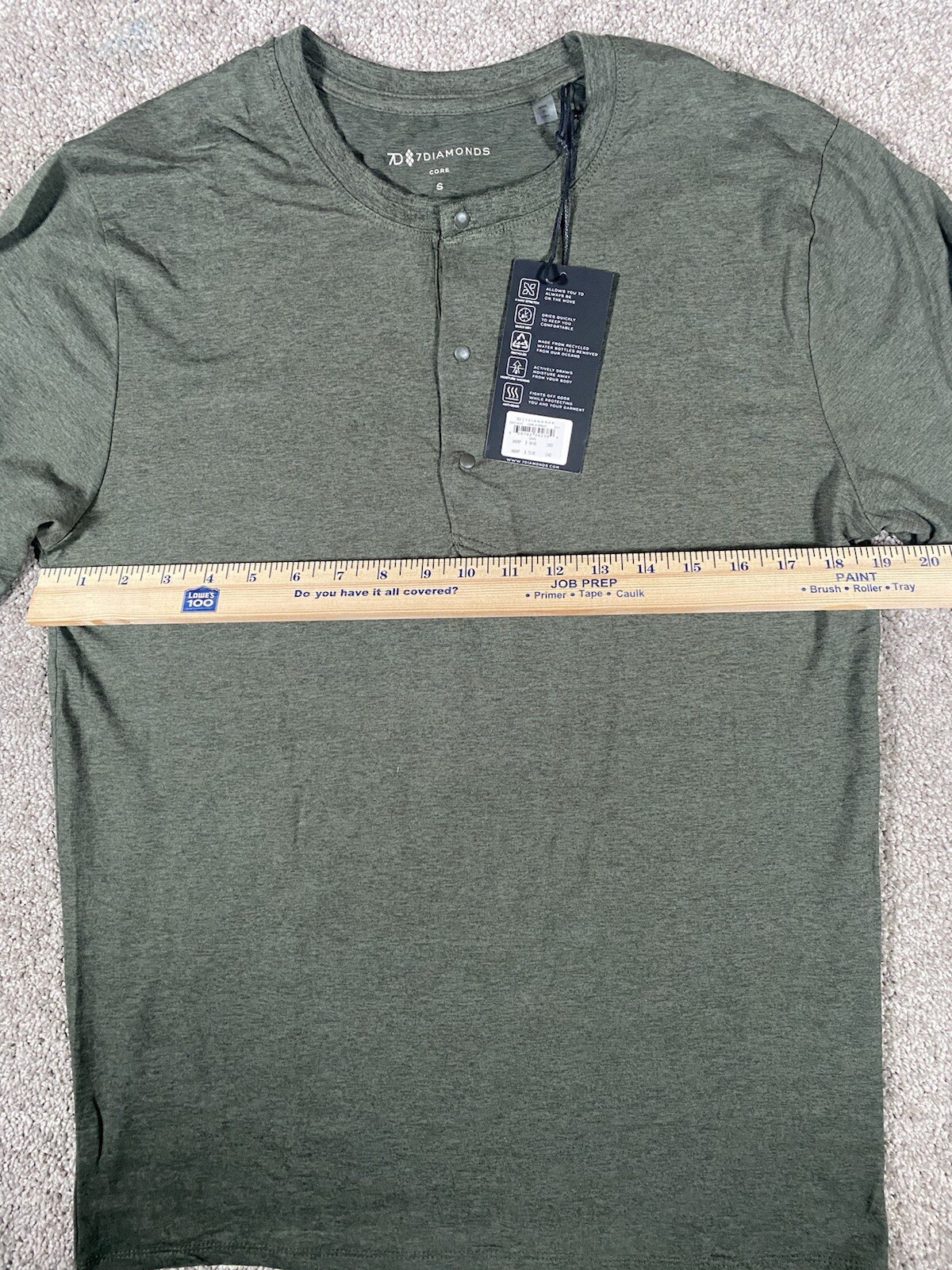 7D 7 Diamonds Core Henley Performance Shirt Long Sleeve Olive Green Men’s Size S
