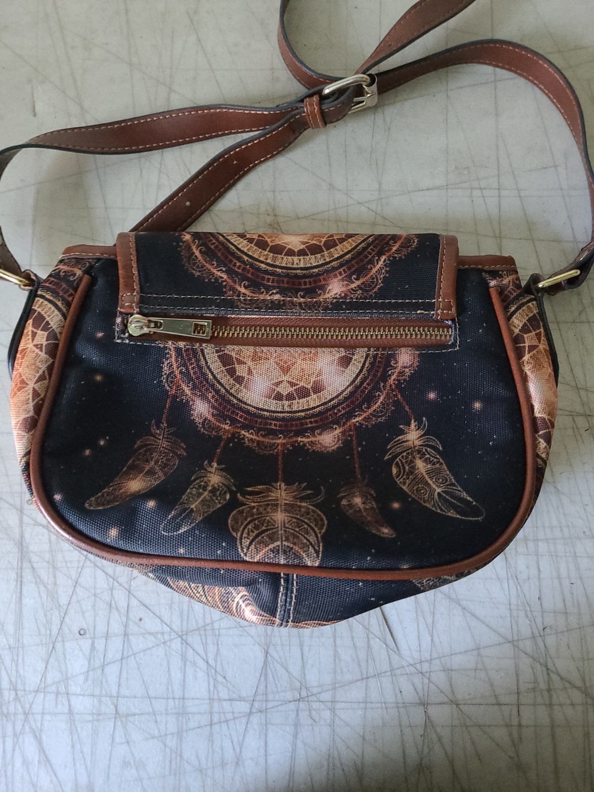 Small Bohemian Dream Catcher Themed Purse. Button Shut 2 Pockets Removable Strap
