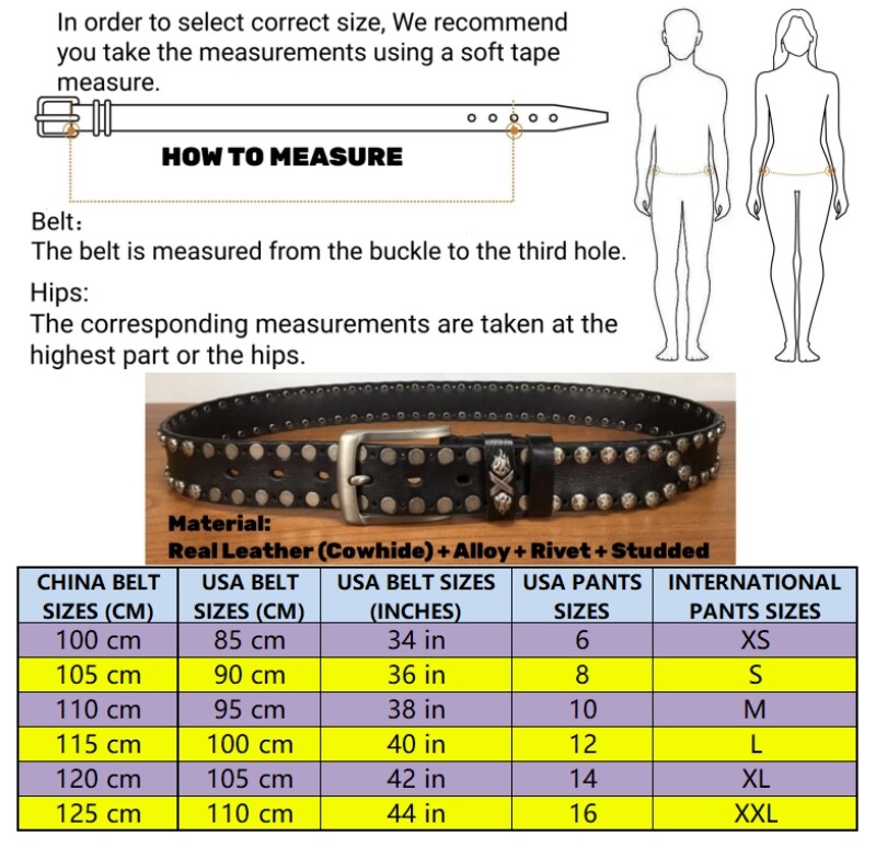 Real Leather Waist Belt Heavy Metal Rivet Studded Unisex Punk Rock Biker Belt
