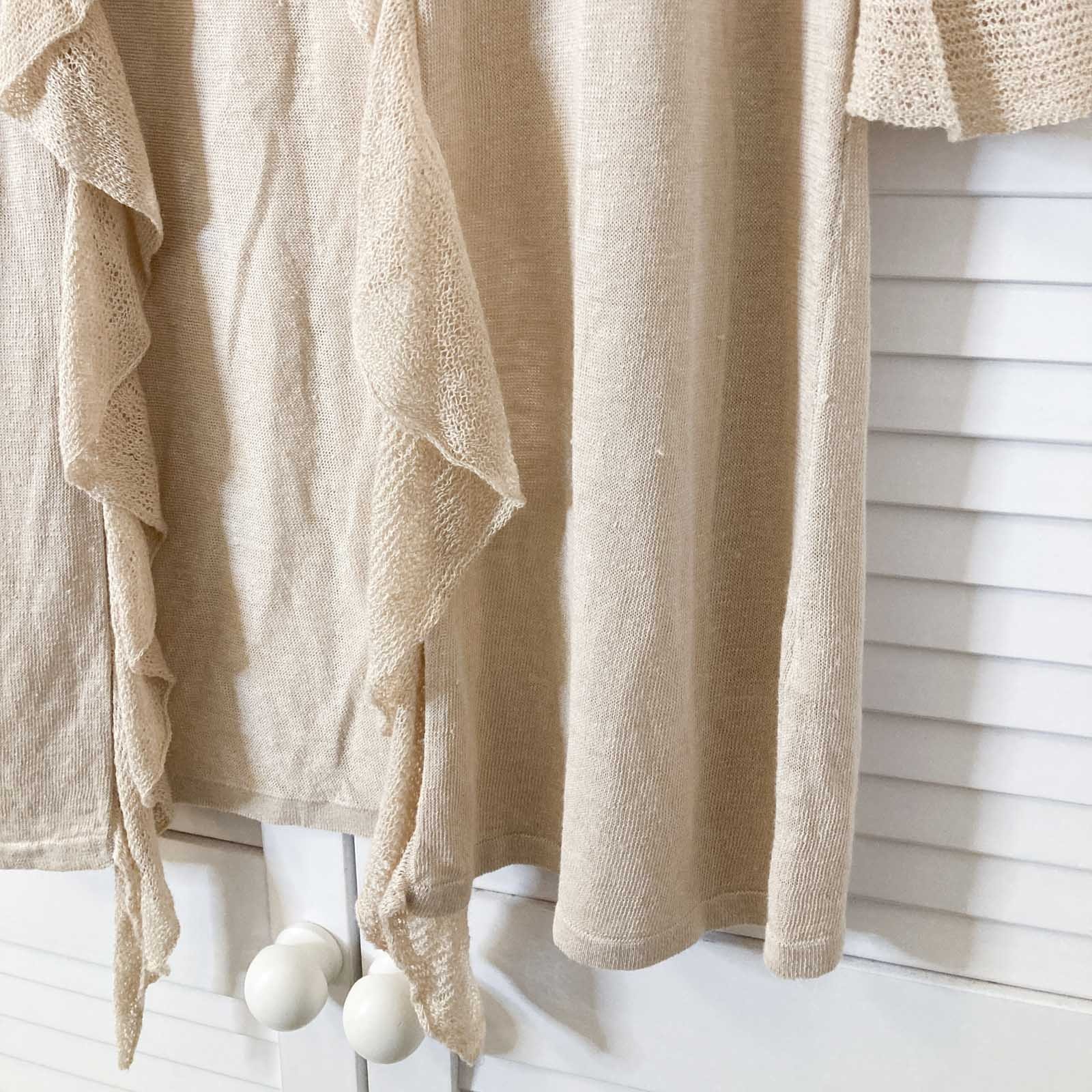 Autograph M&S Cardigan Size 12 Natural Beige Linen Blend Frill Trim Longline