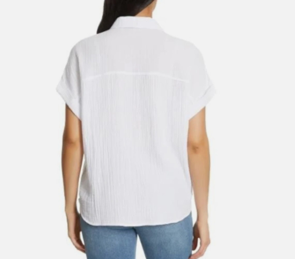 Jessica Simpson Women’s Short Cap Sleeve Gauze Relaxed Fit Top, White, Large