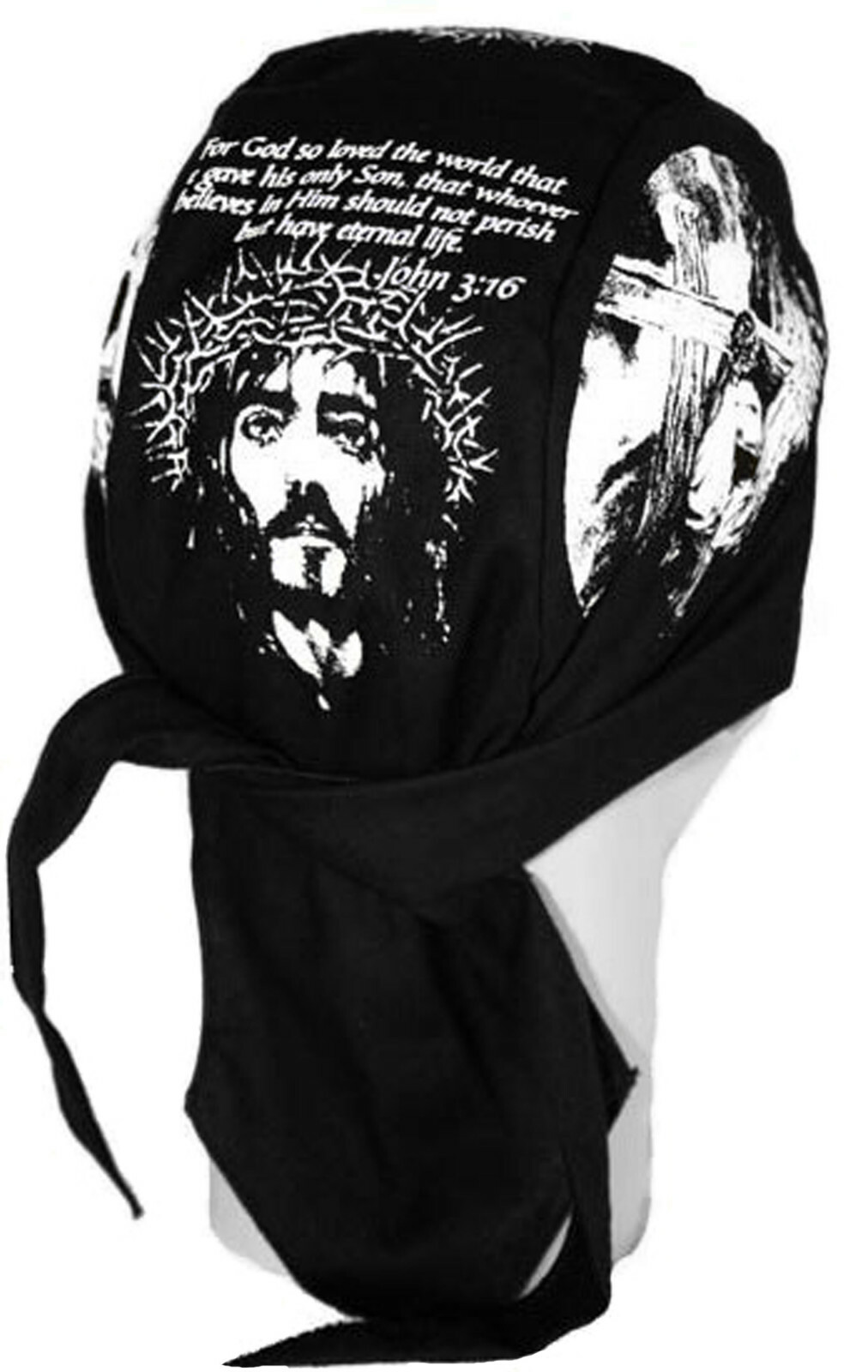 John 3:16 Christian Biker Doo Rag Black Motorcycle Skull Cap Chemo Bandana Wrap
