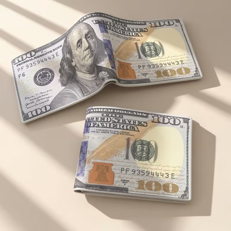 Funny $100 Bill Wallet Novelty Money Design Slim Bifold Gift
