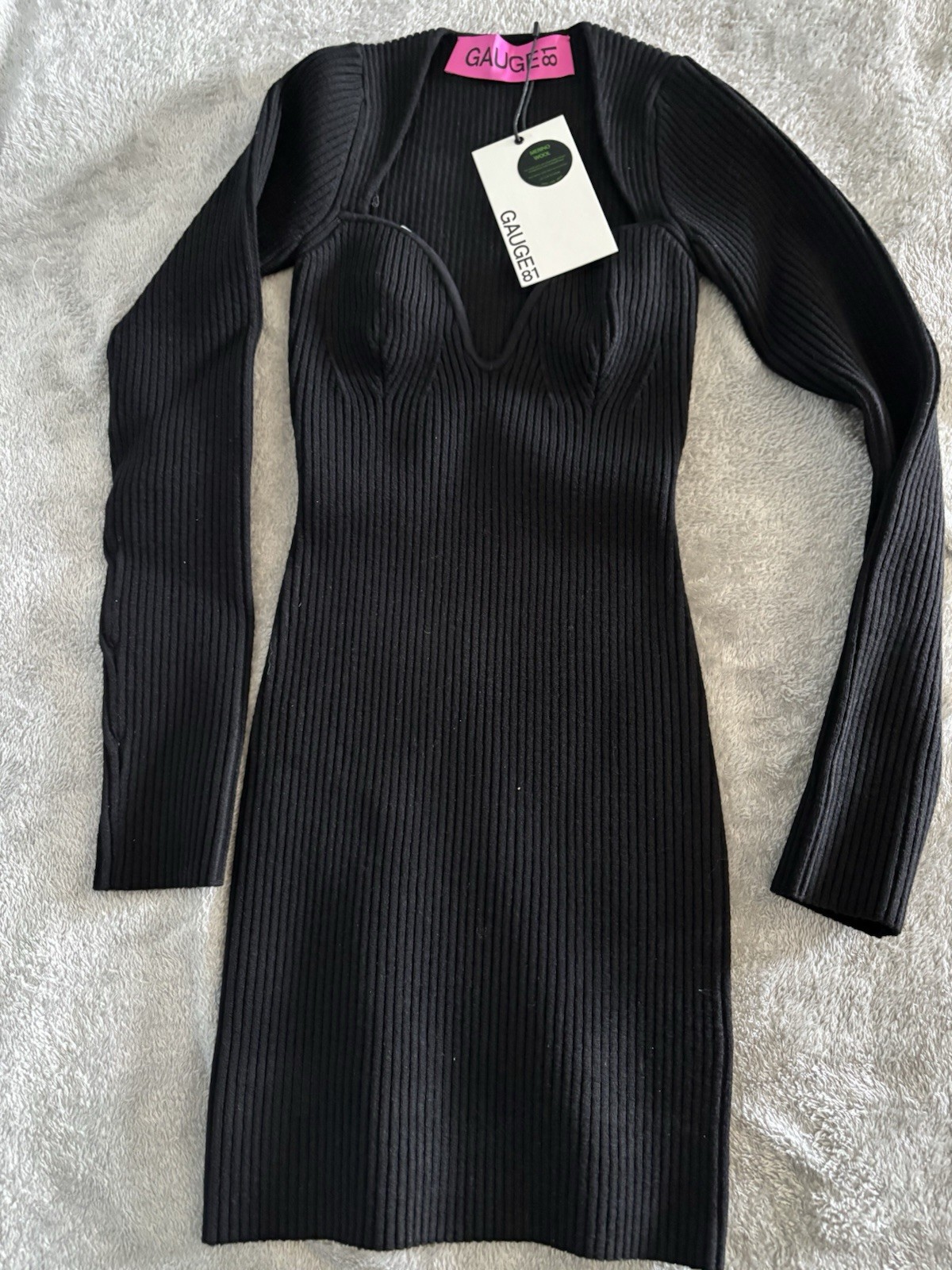 Gauge 81 Black Ribbed Knit Dress Womens Small NWT Bodycon Long Sleeve Minimalist