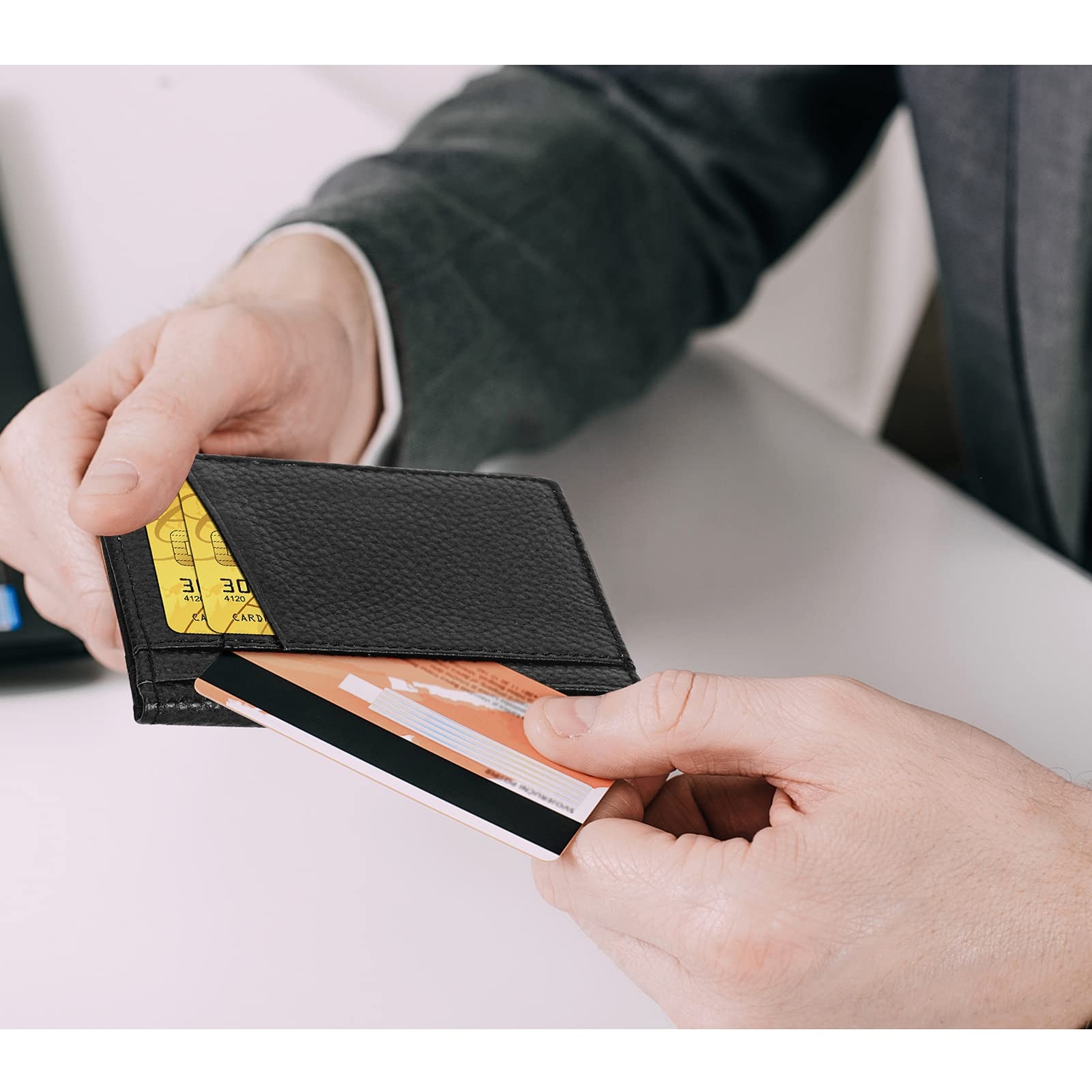 Front Pocket Minimalist Leather Slim Wallet RFID Blocking Medium Size Purse Mens