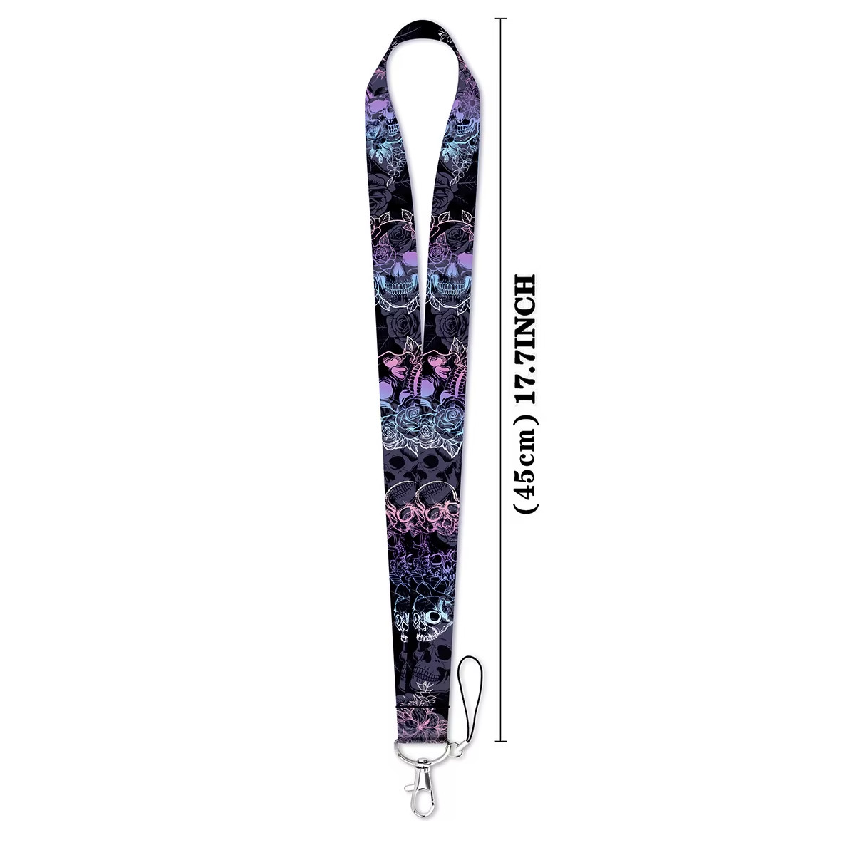 Purple Skull Floral Lanyard Gothic Neck Strap ID Badge Holder Keychain Wrist Str