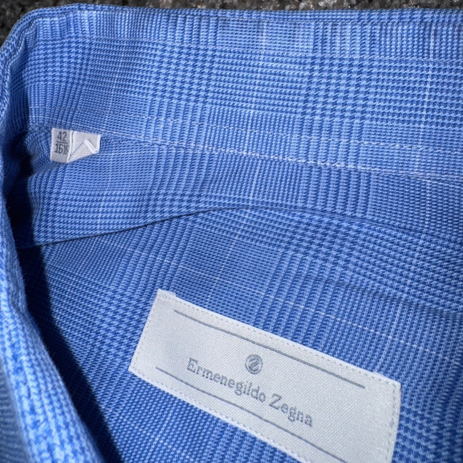 Ermenegildo Zegna Size 42 16.5 Blue Glen Plaid French Cuff Dress Shirt Italy