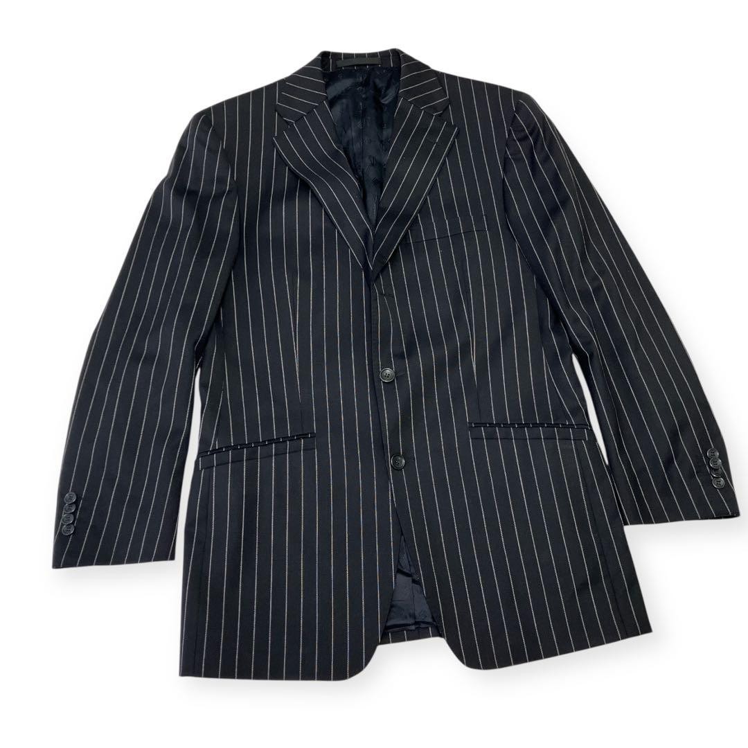 Versace Collection Mens Wool Stretch Suit Black Stripe IT 48 R 28U3X7 4P201003
