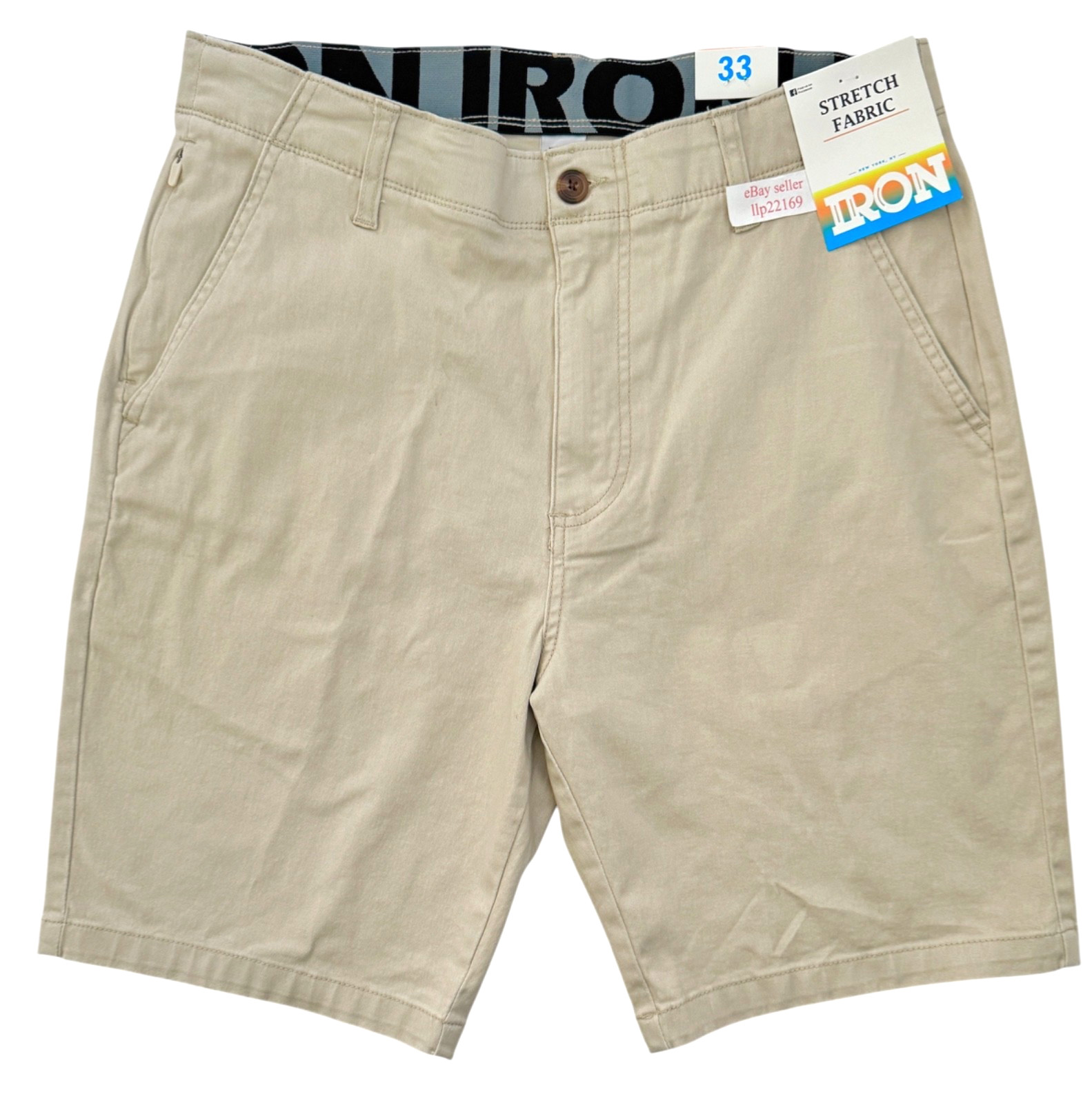 IRON CO Men’s Stretch Shorts (SIZE 33) Flex Waist Flat Front SAND DUNE New Tag!