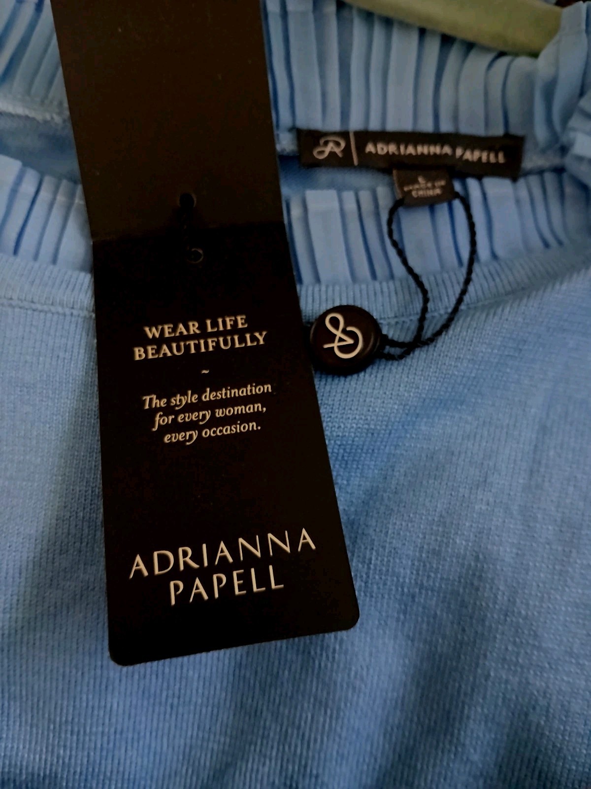 NWT Adrianna Papell Women’s Pleated Puff Sleeve Knit Top In Tranquil Blue Sz L