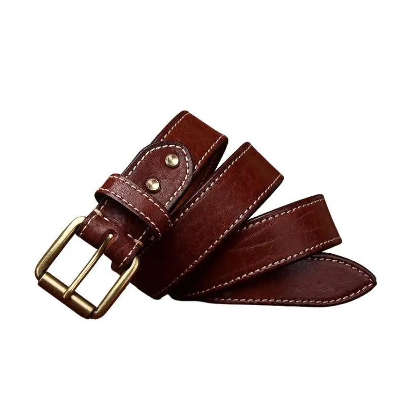 New Thick Bison Leather Belt Textured Vintage Tree Grain Full Grain 3.8cm Width