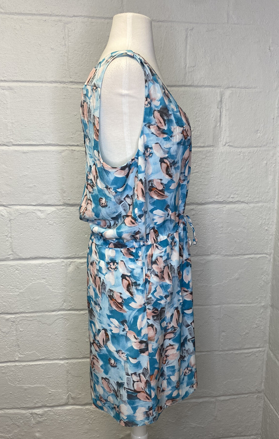 Rebecca Taylor Poolside Aloha Silk Drawstring Waist Fully Lined Blue Dress 10