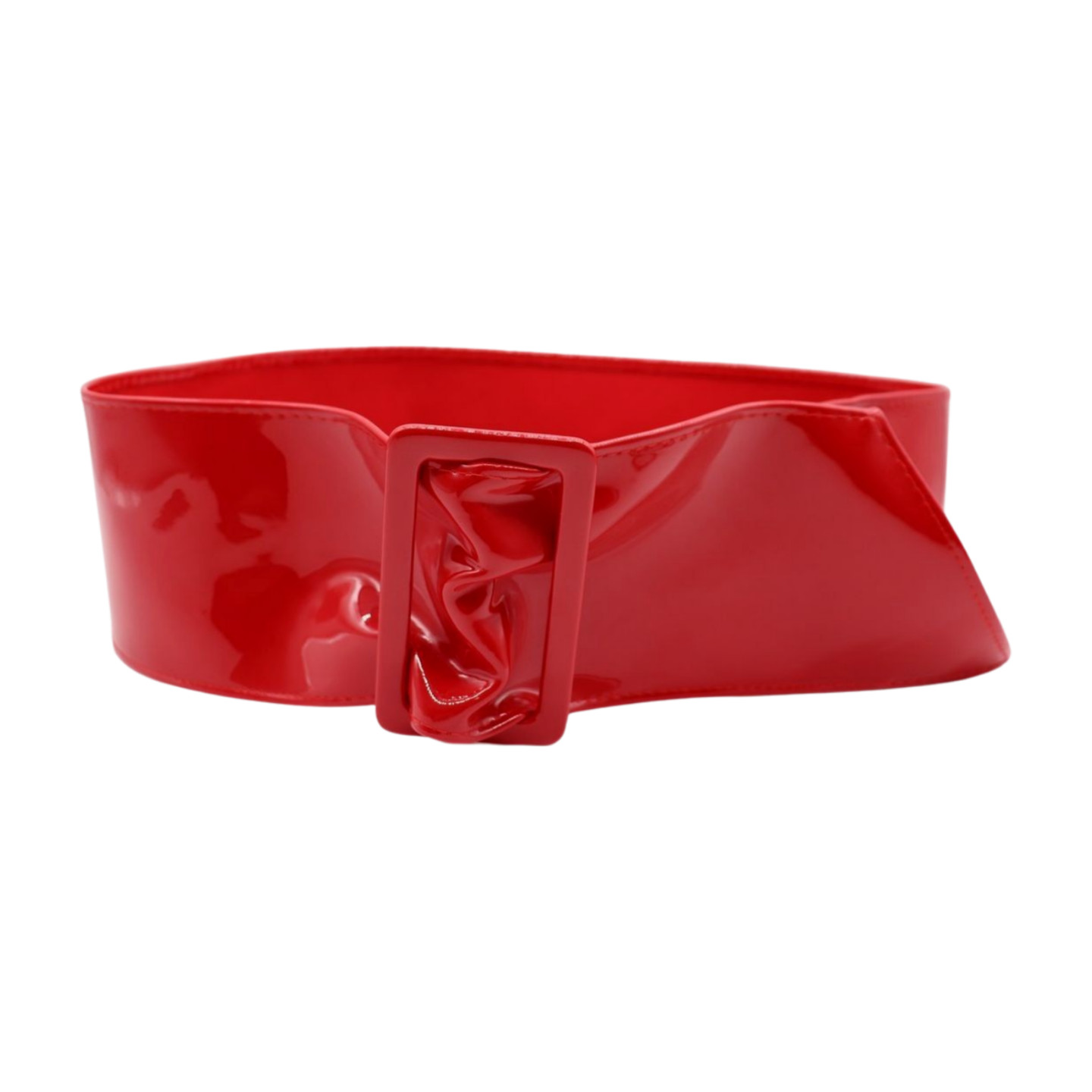 Women Red Faux Patent Leather Wide Premium Fashion Cool Belt Big Buckles Fit S M