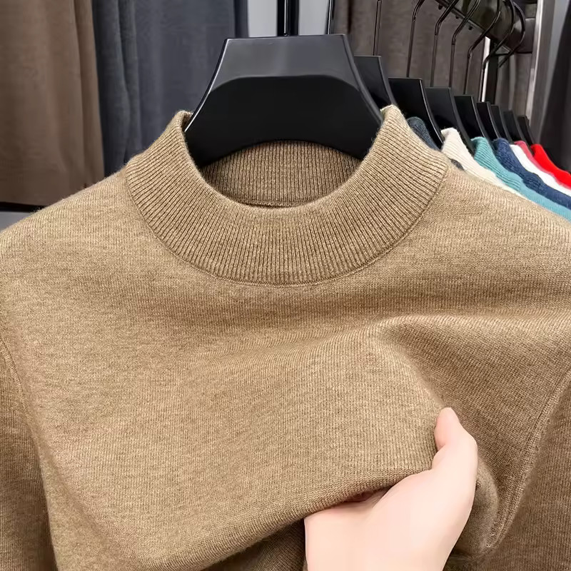 Men’s Cashmere Sweater Mock Neck Sweaters Knit Pullover for Male Men Knitwear.