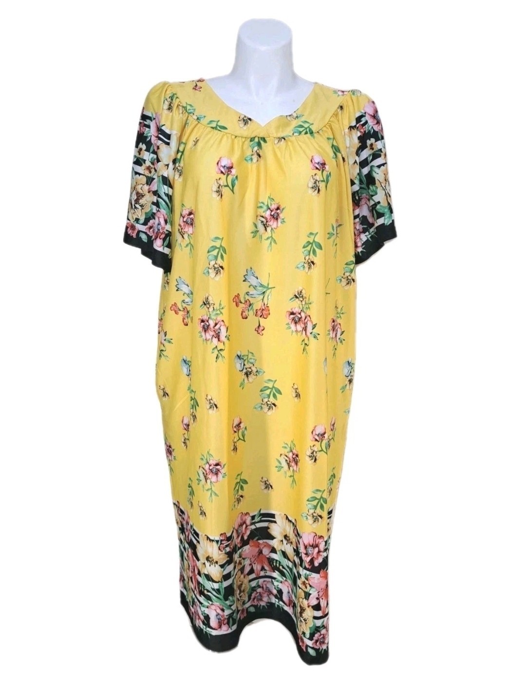 Anthony Richards VTG Yellow Floral Mumu House Patio Dress Lounger Women’s Plus
