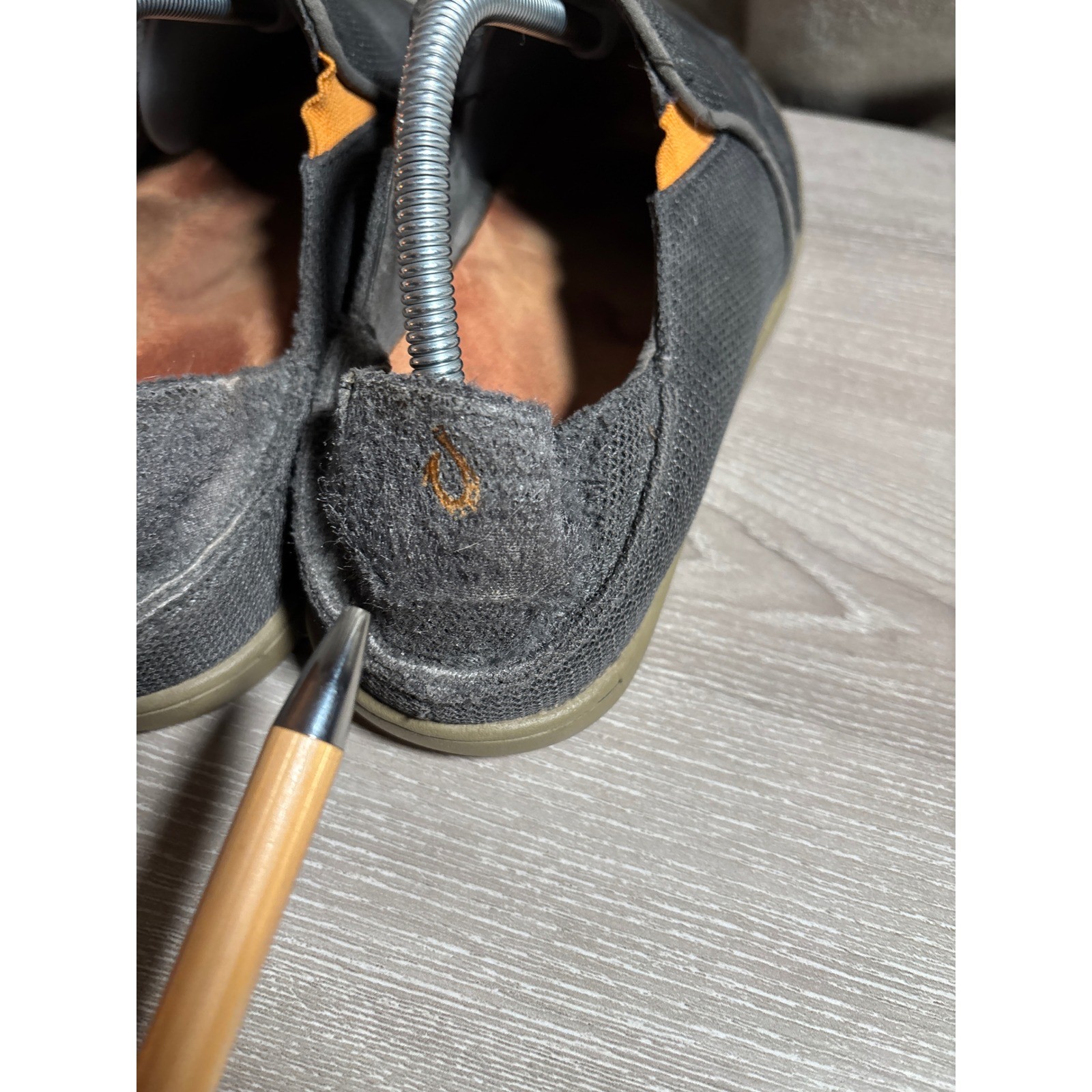 Olukai Nohea Mesh Mens 10.5 Charcoal Grey Orange Slip On Loafers 10188-4242