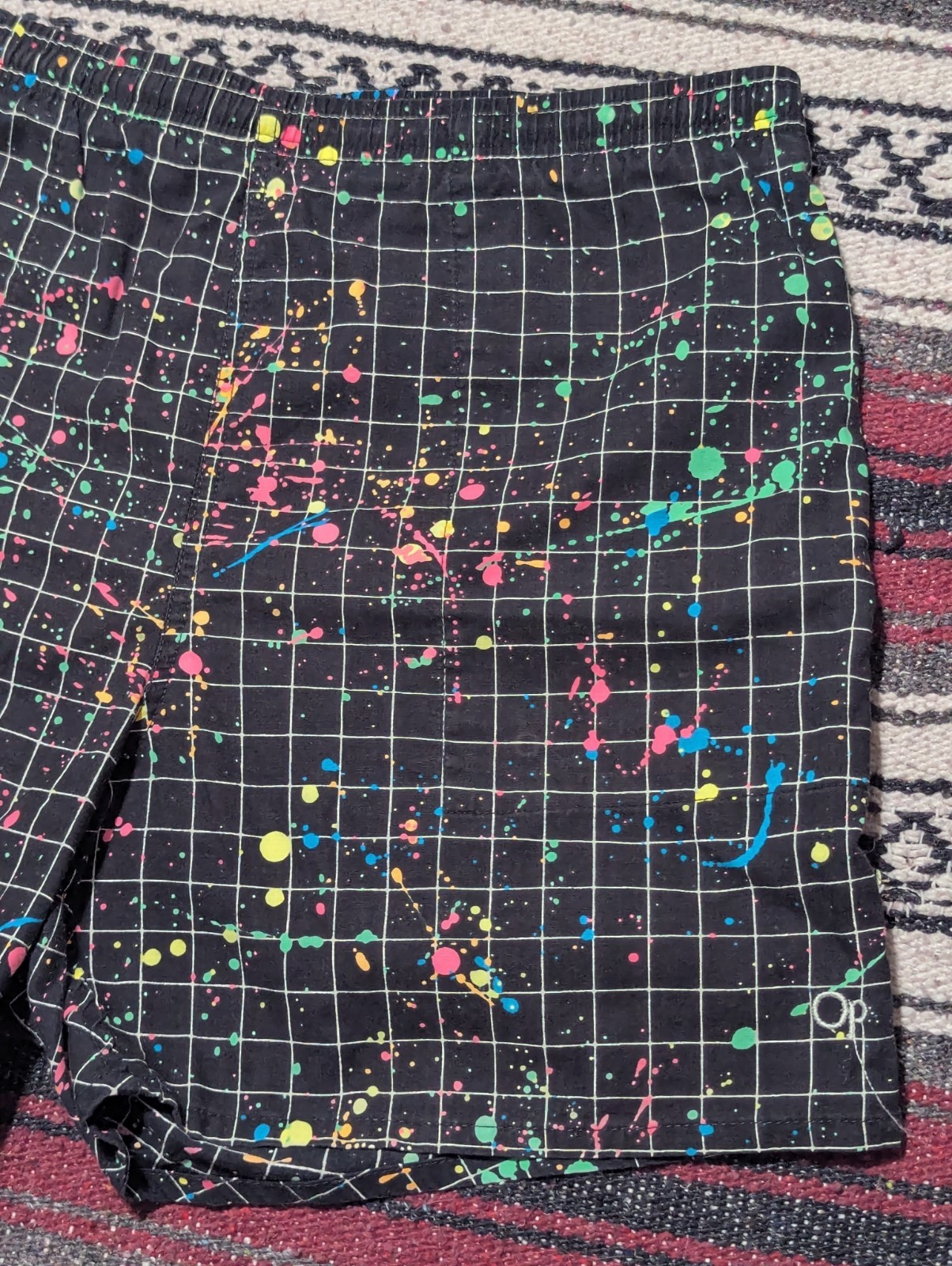 Vintage 80s 90s Ocean Pacific Shorts Swim Trunks AOP Surf Skate Grid Paint L/XL