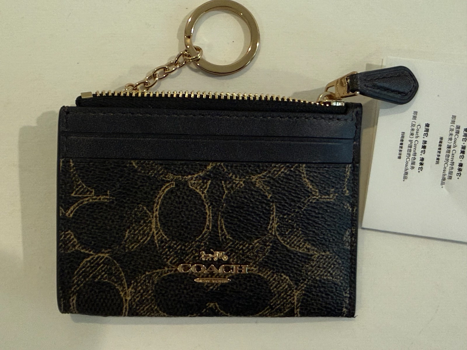 Mini Skinny Id Case – CE120 Brown/Gold Loved Signature Canvas & Leather –