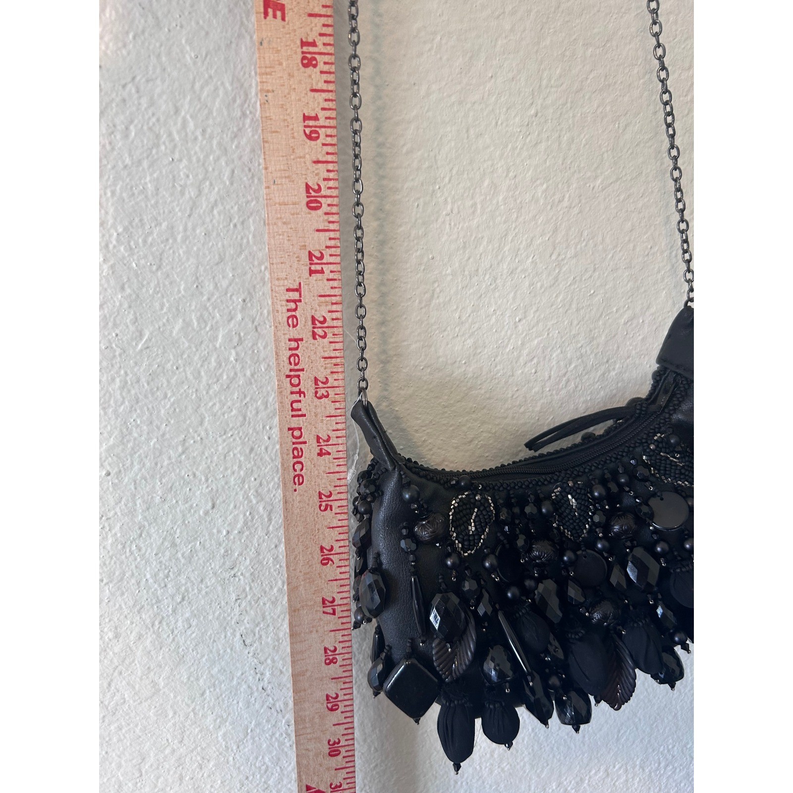 MARY FRANCES Handmade Black Beaded Bauble Mini Handbag Crossbody Chain Bag $215
