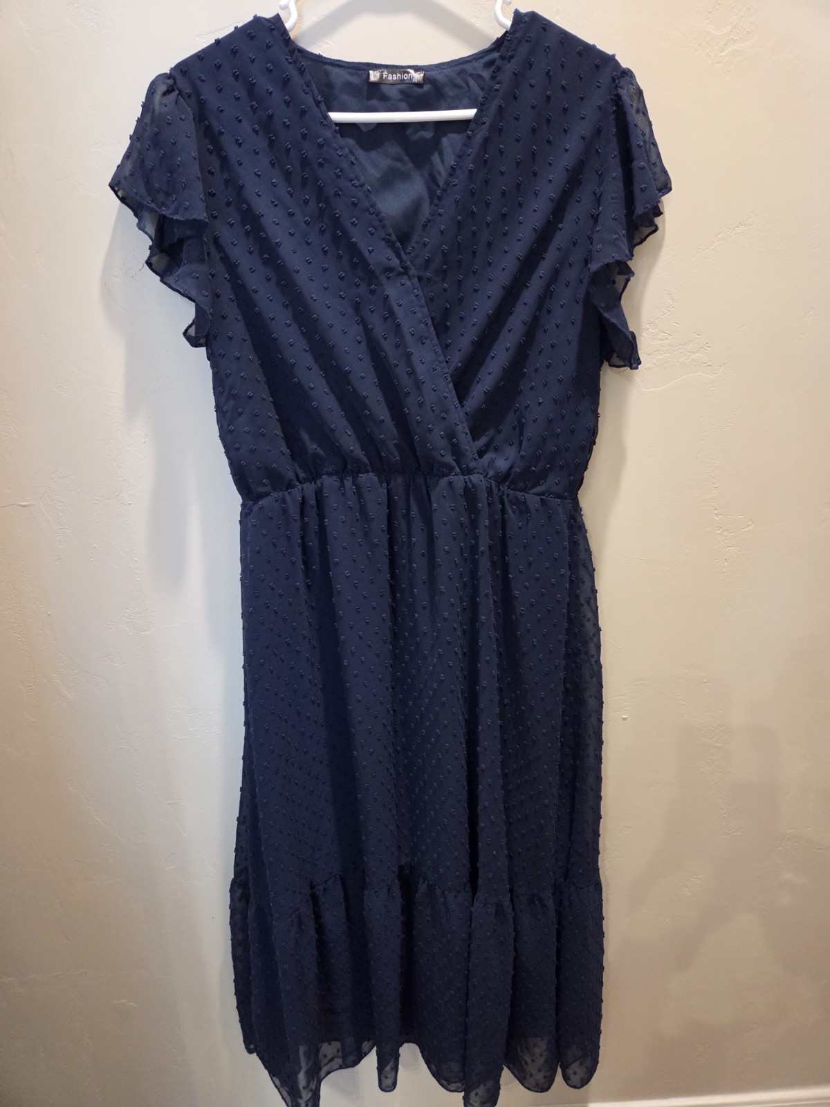Fashion Women’s Dress Wrap Midi Navy Blue XL Contemporary Minimalist Chic-00111