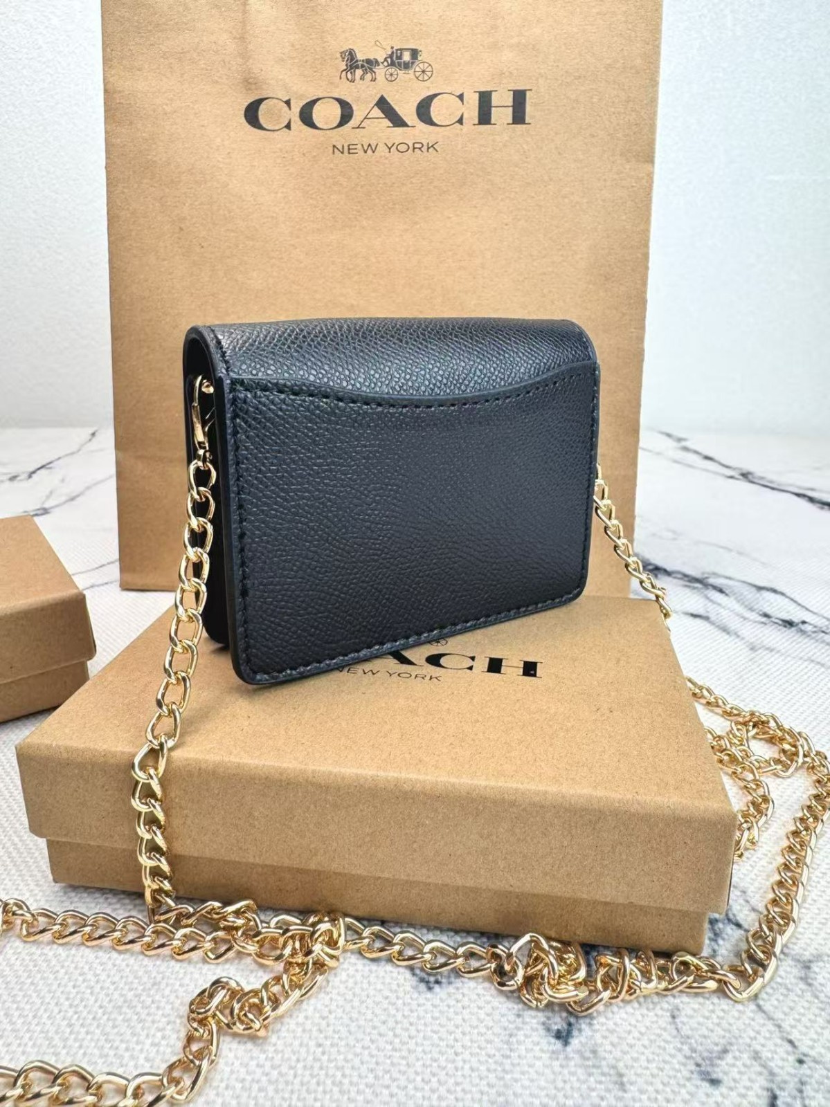 NWT NEW Coach Mini Leather Wallet On a Chain Black C0059 with the box