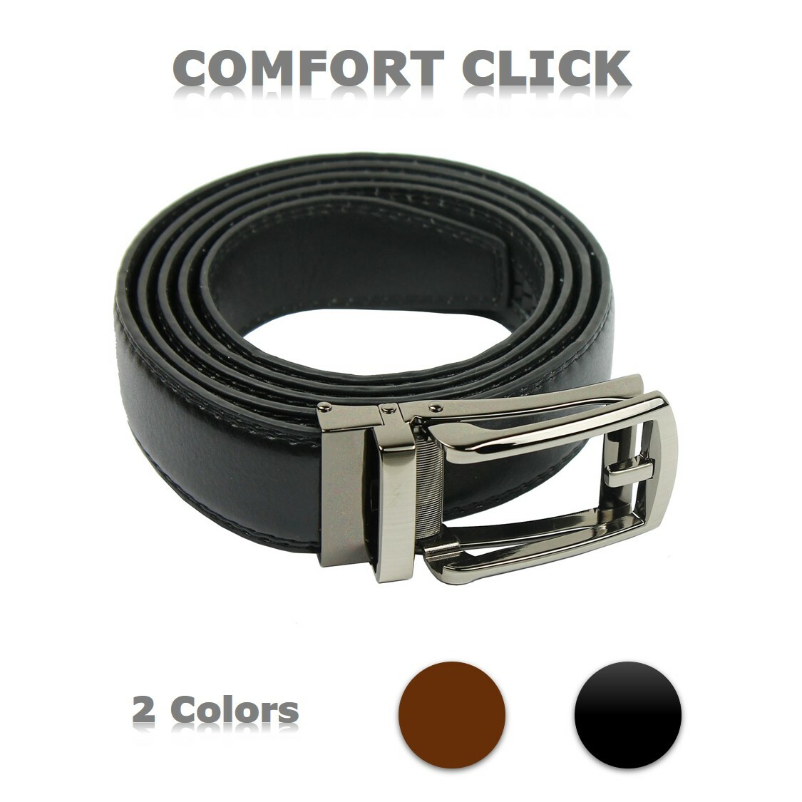 Men’s Click Lock Belt Leather Automatic Buckle 28″-48″ Durable Black&Brown