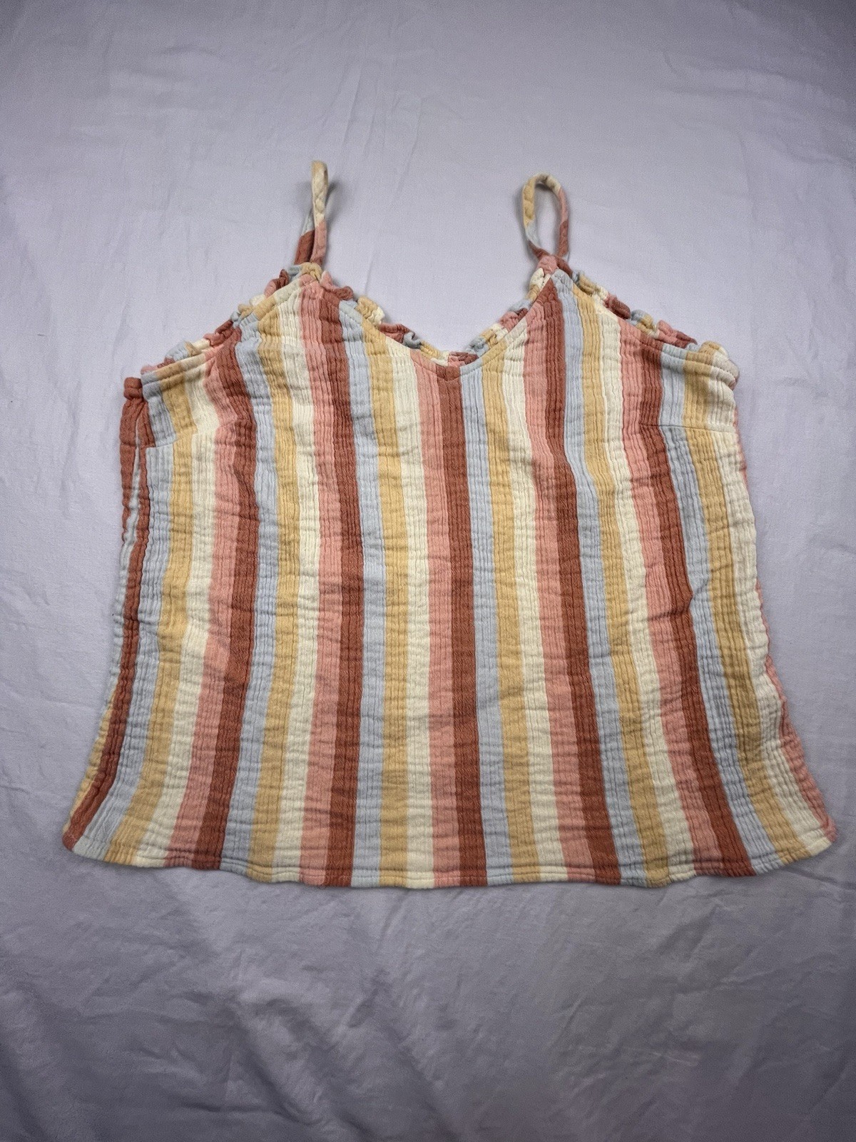Women’s Juniors a.n.a Tank Top size Large Thin Straps & Ruffle Trim Multicolor