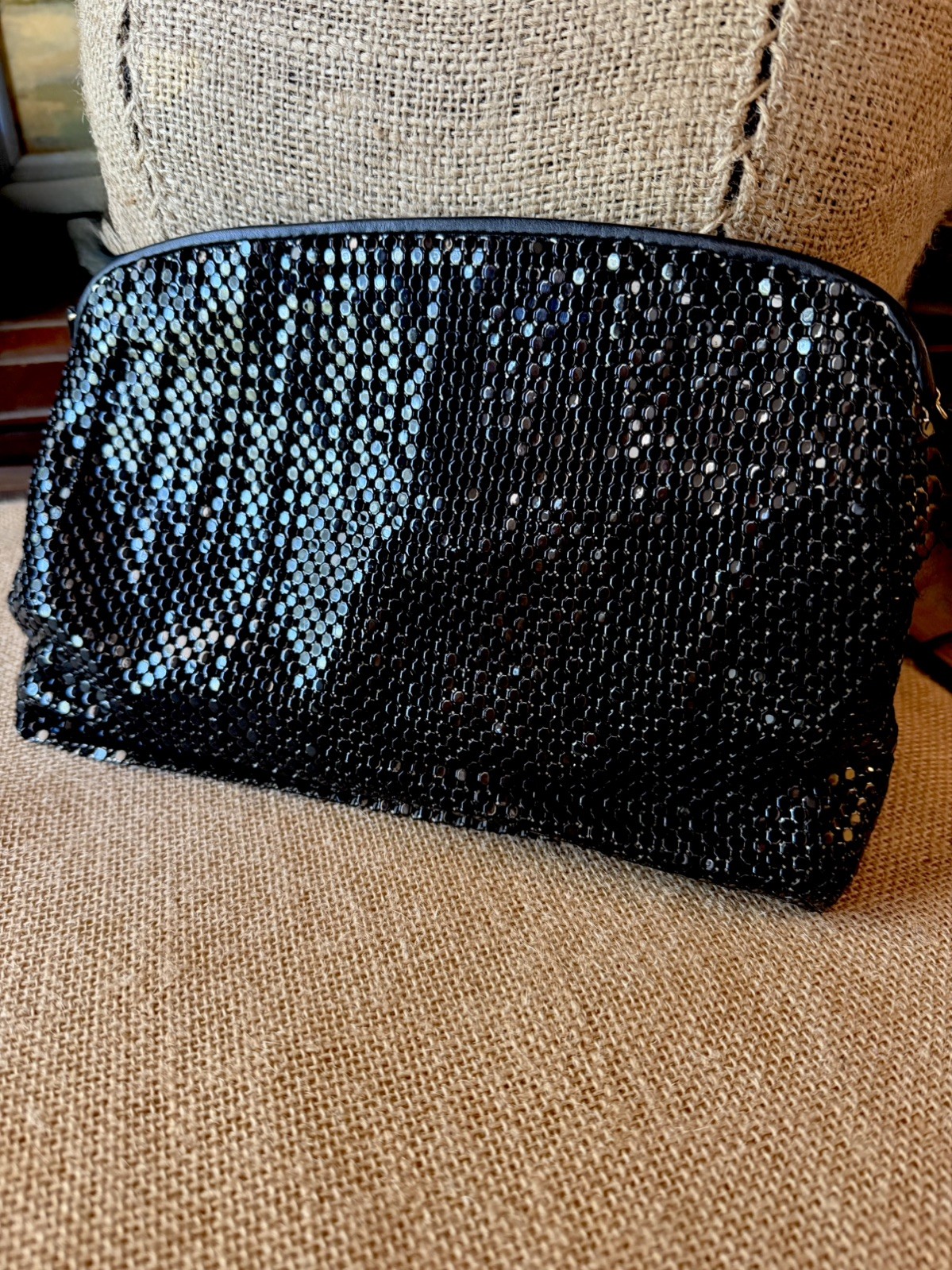 Vintage WHITING AND DAVIS Black Metal Mesh Crossbody Bag Evening Clutch Purse