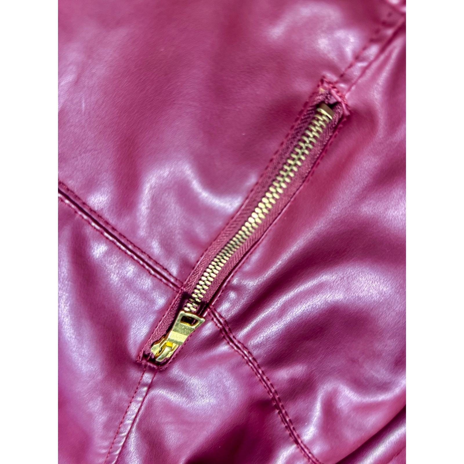 Fresh New York Red Faux Leather Moto Jacket Womens XL Quilted Biker Gold Zip