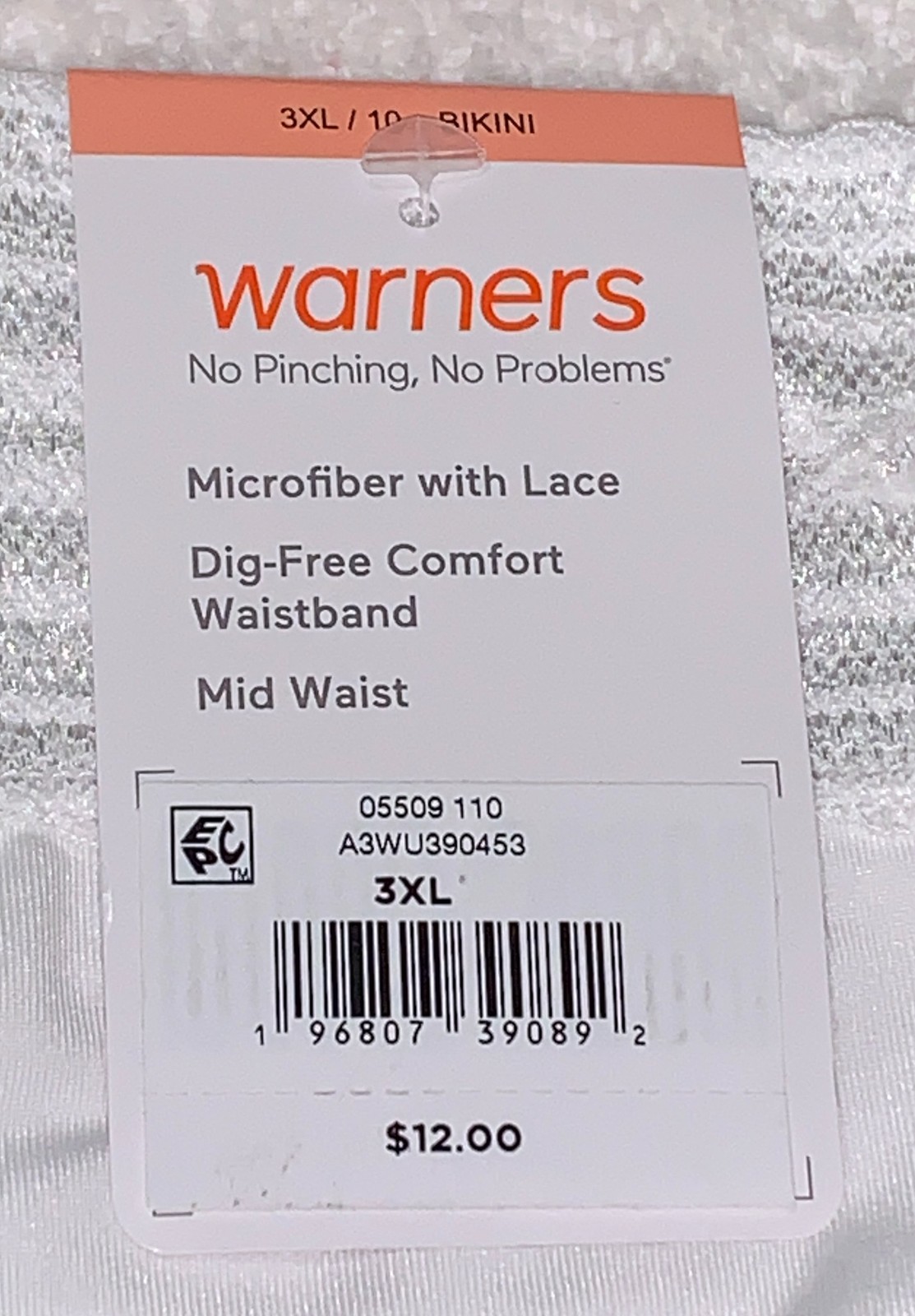 WARNERS No Pinching No Problems Lace White Bikini Panty Womens Sz M 6 L 7 XL 8