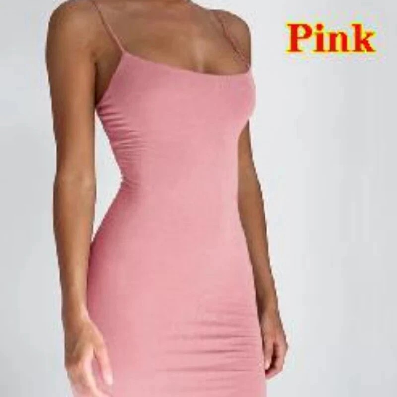 Club Party Sexy Women Solid Color Spaghetti Strap Sleeveless Bodycon Mini Dress