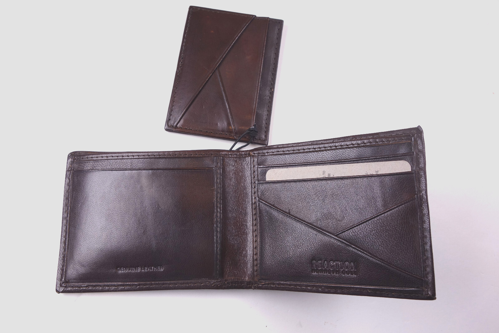 KENNETH COLE REACTION Brown Slim Fold RFID Blocking Bi-Fold Wallet w/ Card Case