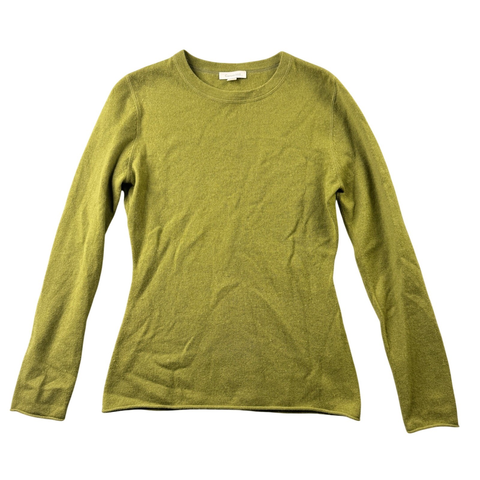 Garnet Hill Womens XS Olive Green 100% Cashmere Crewneck Long Sleeve Sweater