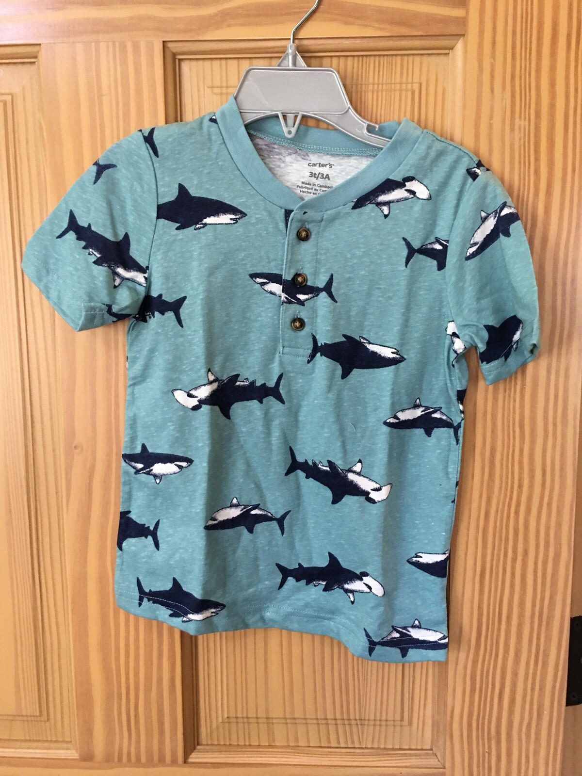 New Carter’s Shark Boys Shirt Top Toddler Teal Many size