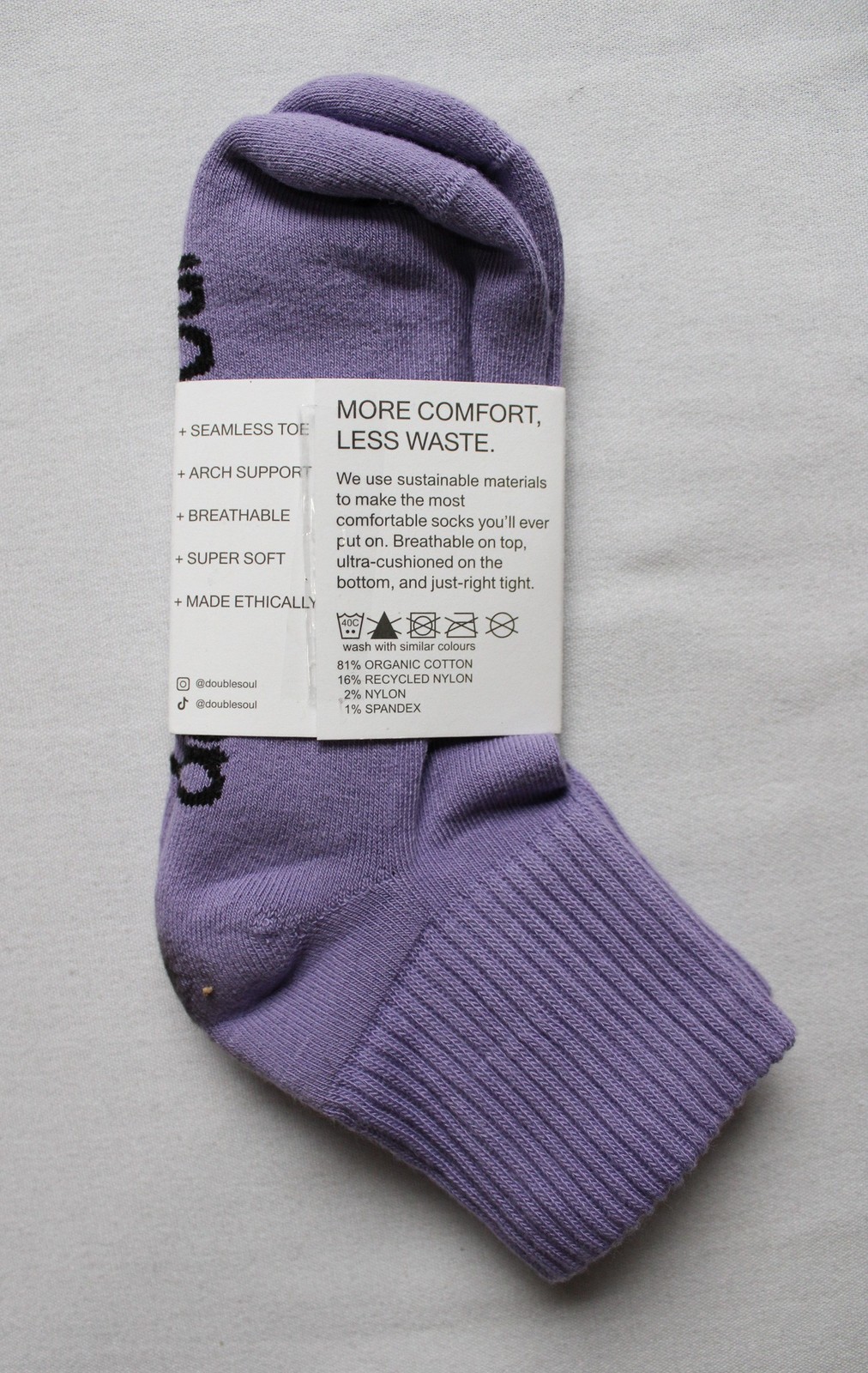 Doublesoul Unisex Organic Cotton Quarter Crew Socks ZG3 Purple Chalk Medium NWT