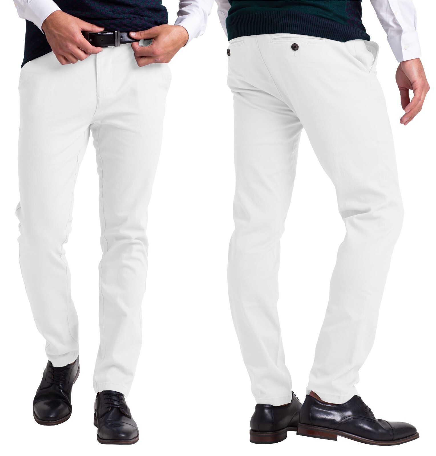Mens Chino Slim Fit Workwear Casual Comfort Stretch Cotton Flat Front Full Pants