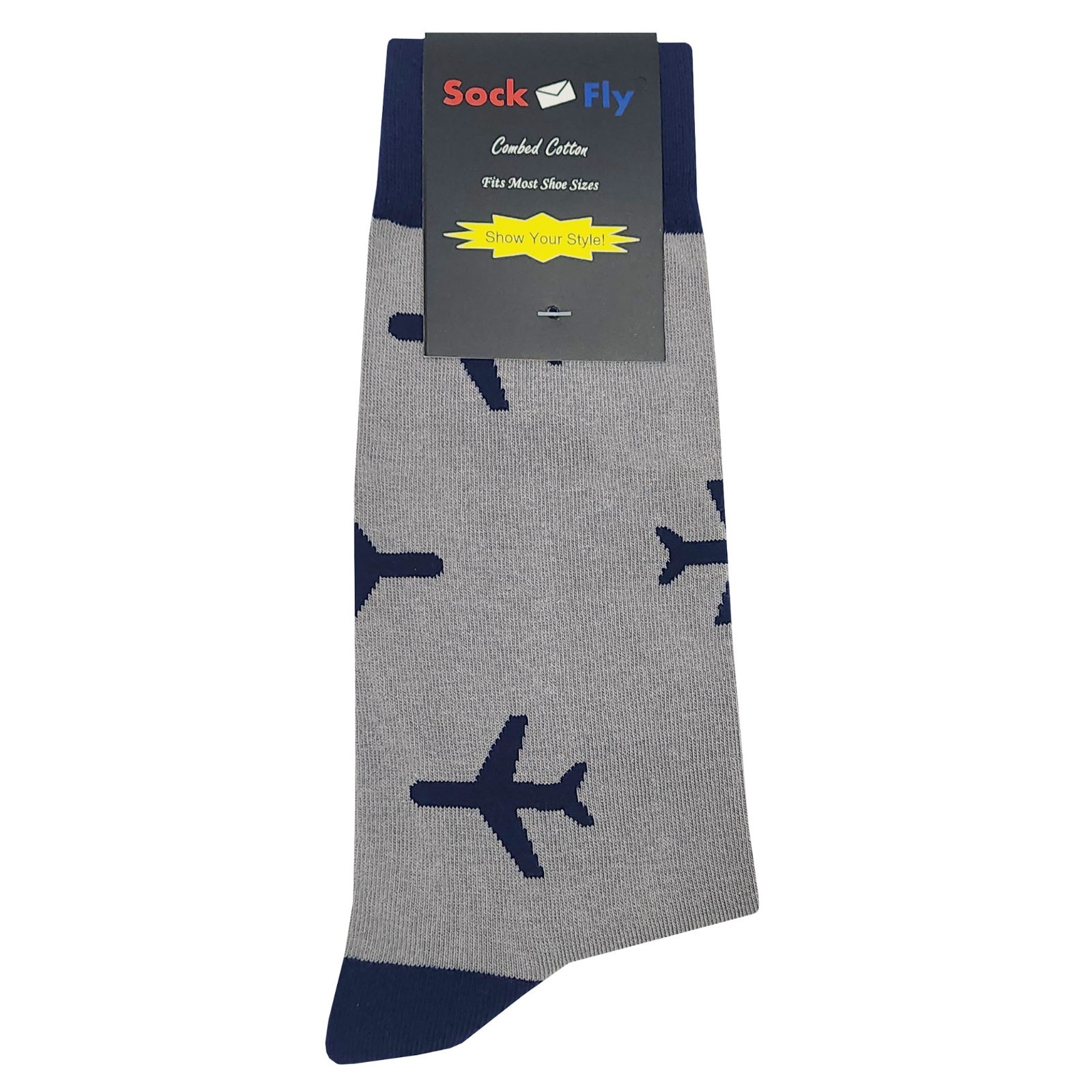 NWT Plane Pilot Dress Socks Novelty Men 8-12 Gray Crazy Fun Sockfly