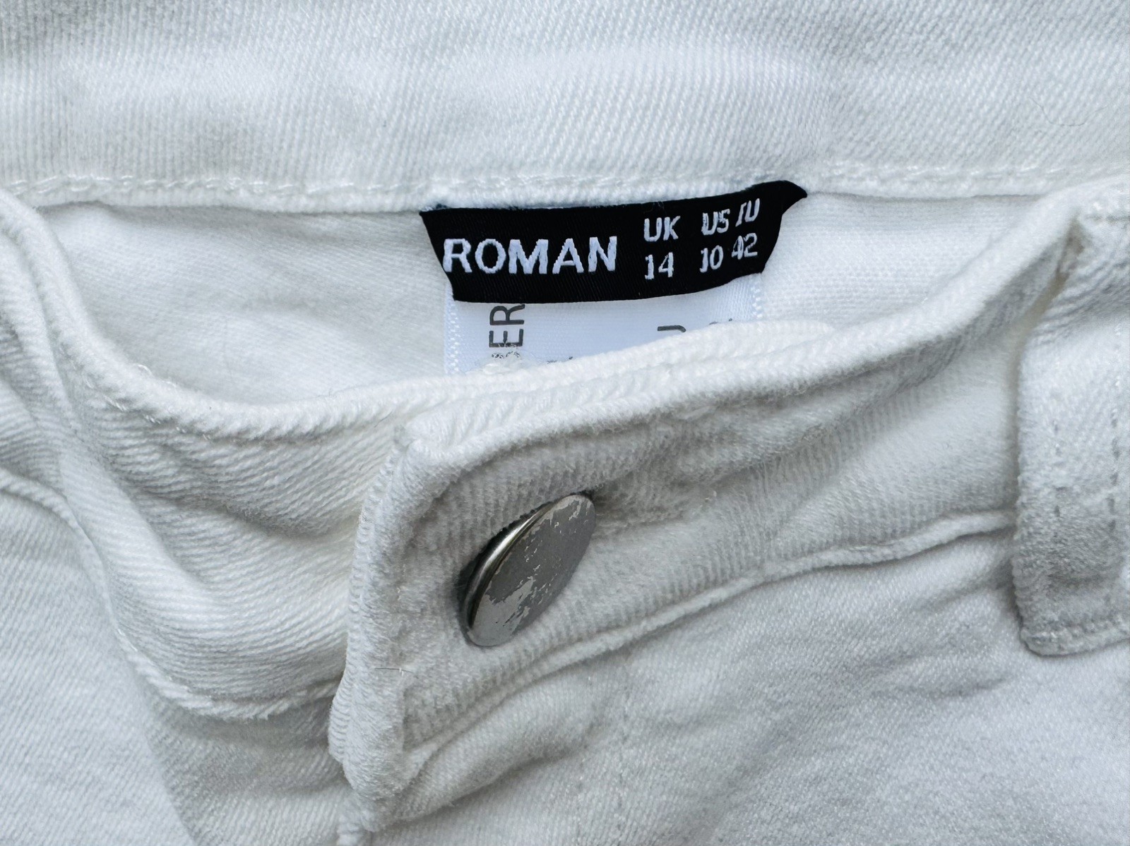 Roman White Cotton Stretch Shorts with Turn Up Hem Size UK 14