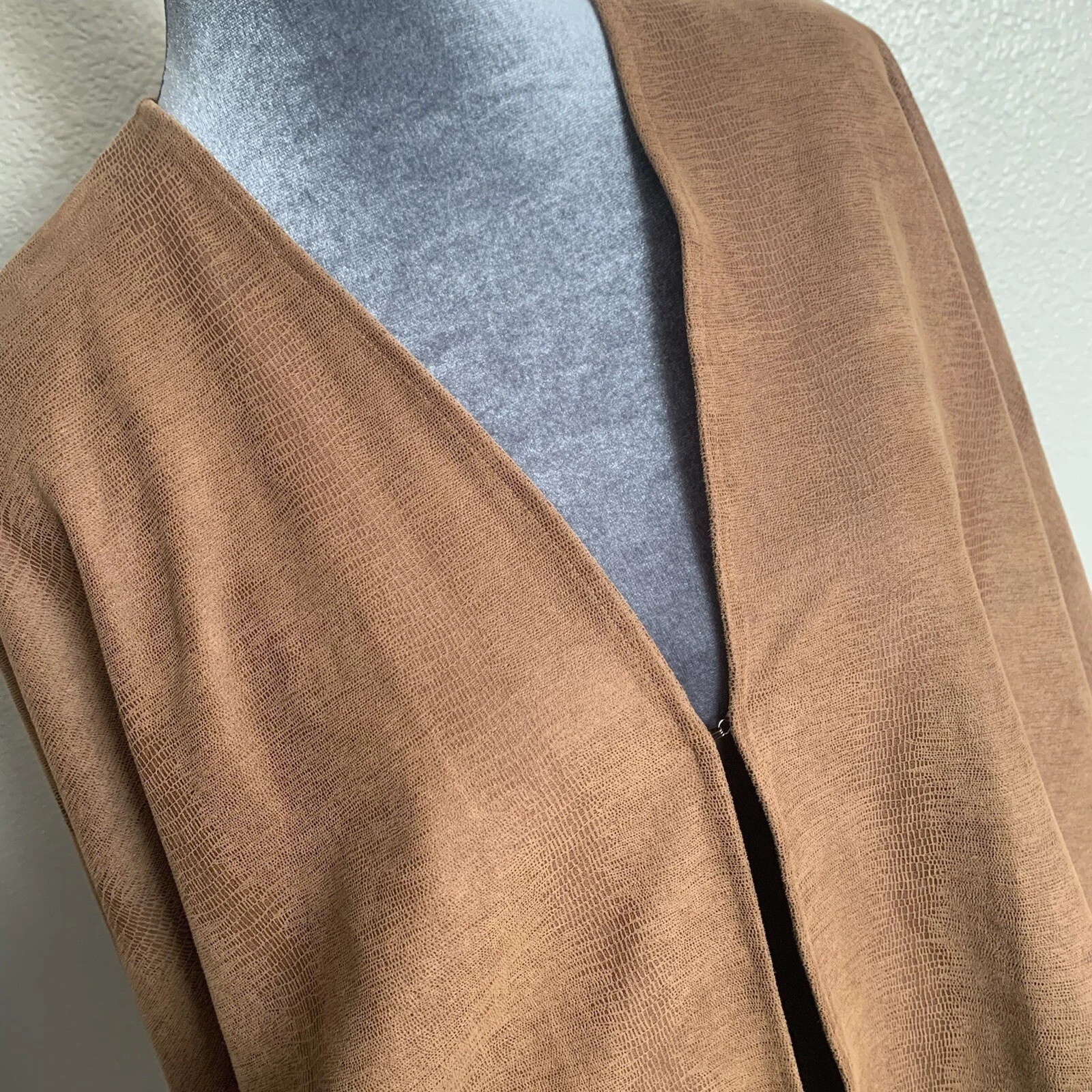 Chico’s Brown Fringe Poncho Shawl One Size Western Boho Faux Suede Wrap